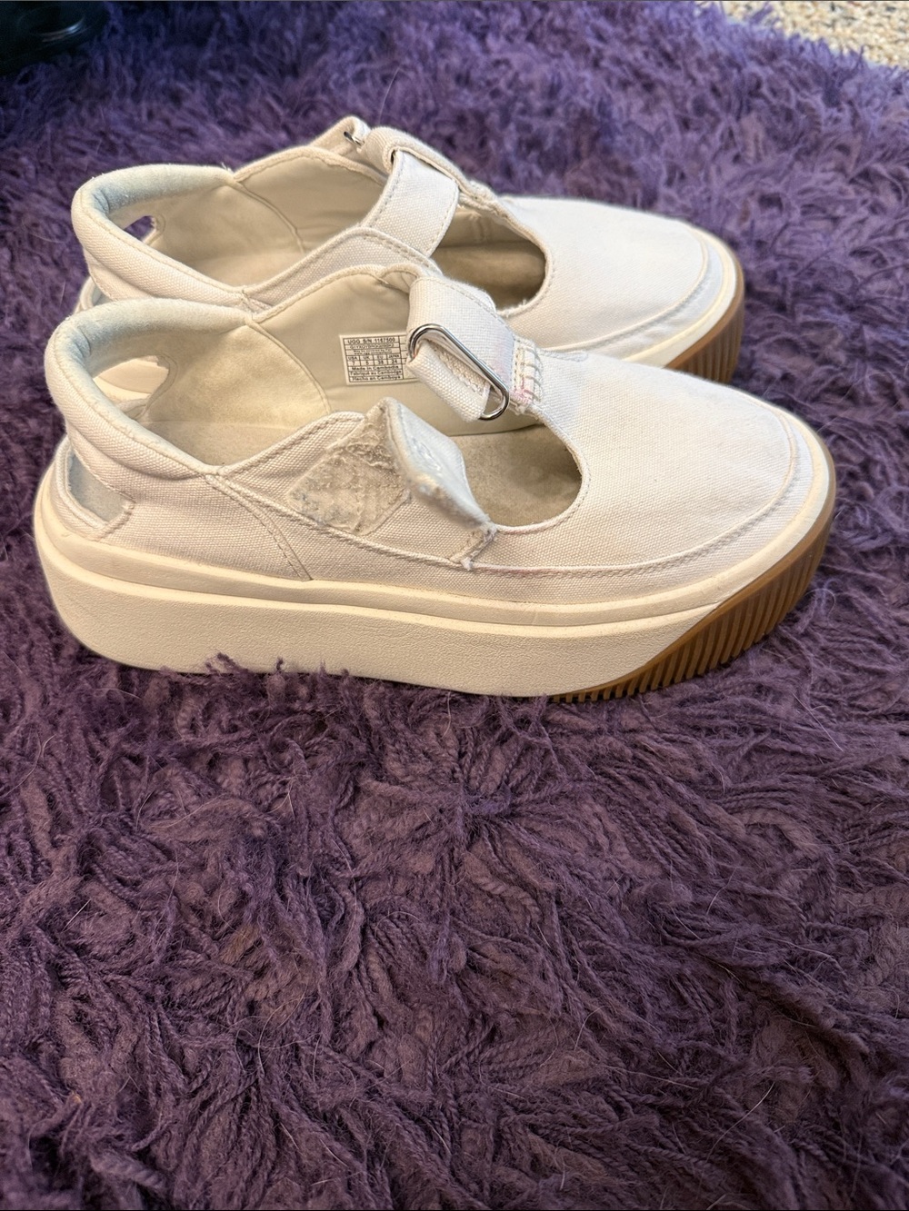 UGG Ez-Duzzit T-Strap White Canvas Platform Shoes
